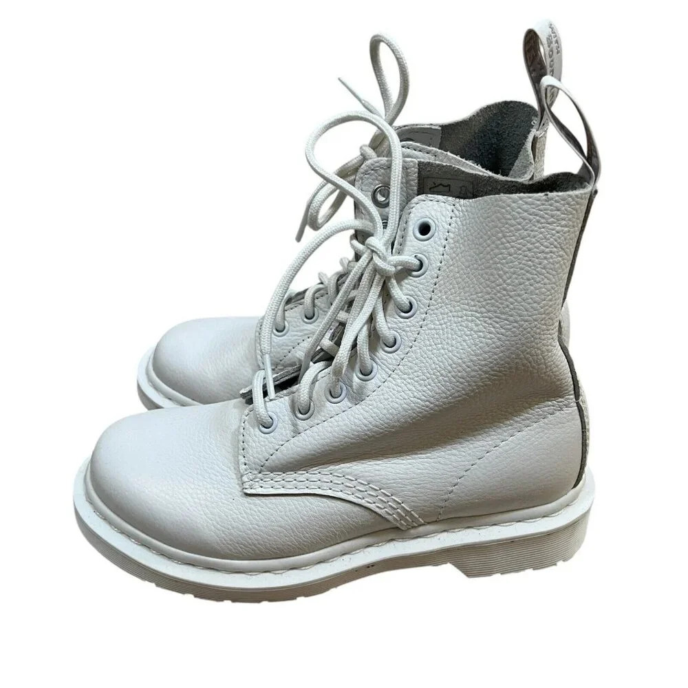 Dr. Martens 1460 Pascal Mono Lace Up Boots Womens Size 5 White Leather Combat - Picture 4 of 12
